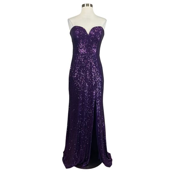AQUA Women's Formal Dress Size 6 Purple Sequined Strapless Thigh Slit Long Gown - Picture 1 of 14